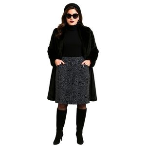 Wmns Zebra Print Knit Skirt Sz 8 Y2K Gray Black Stretch Zip Pockets Mob Wife